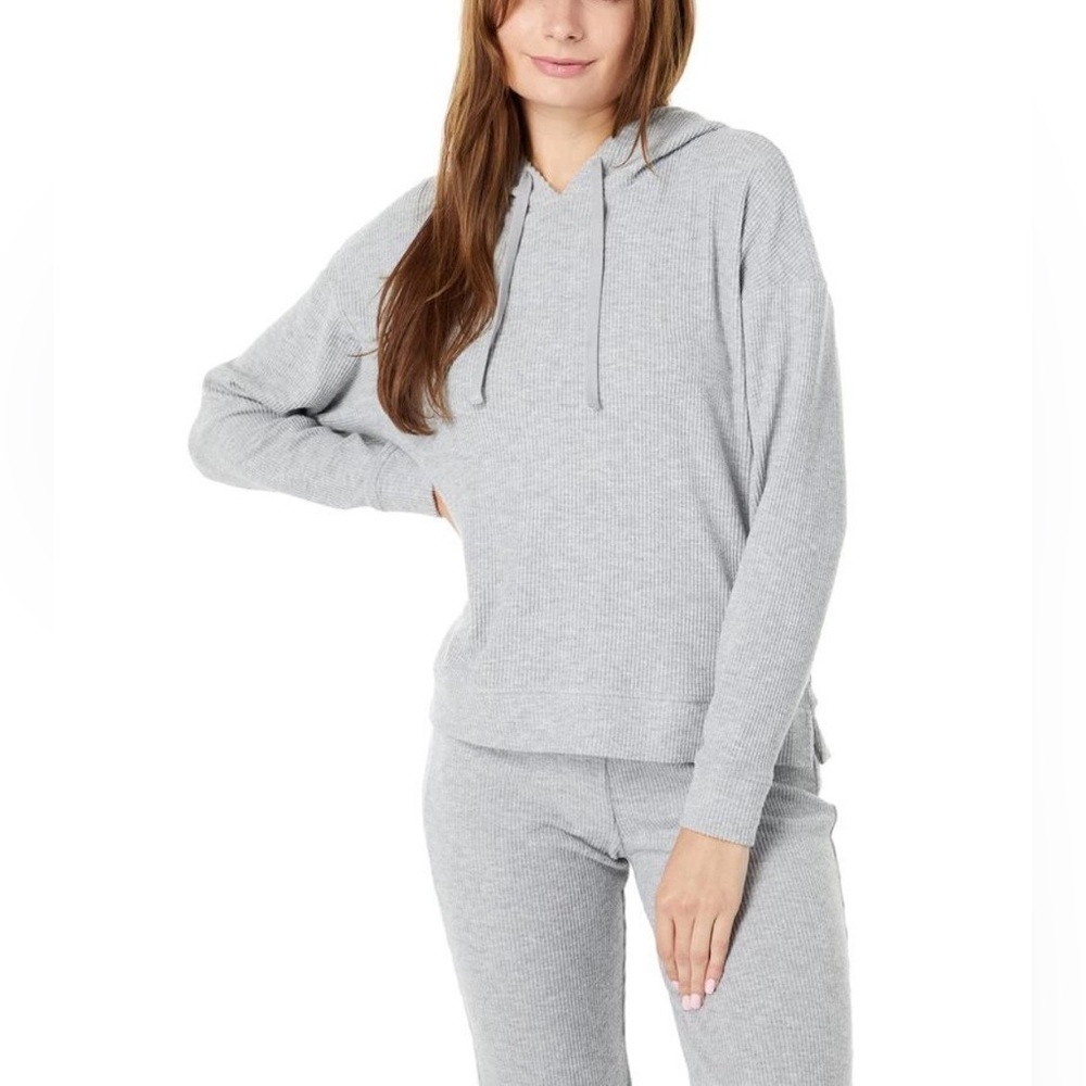 UGG Kyree Hoodie NWT Grey Heather Ribbed Lounge Pullover Soft Stretch Size L